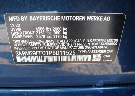 2023 BMW 330I z USA, uszkodzony, nr VIN 3MW69FF01P8D11525